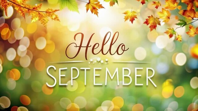 Hello September - Inspirational happy fall, autumn beautiful handwritten quote, gift tag, lettering message. Hand drawn autumn, September phrase.Handwritten modern brush calligraphy.Happy Thanksgiving