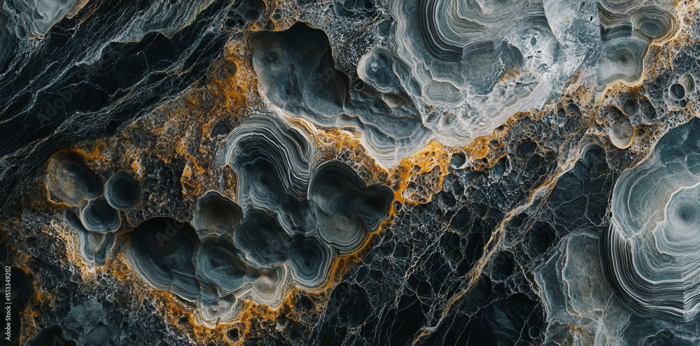 Poster photo of a close-up texture of dark grey marble with intricate patterns for use as an ultra-realisti