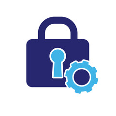 Technology icons. Automatic Security systems. Padlock with gears. Depicts automation, future, artificial intelligence. Flat design style