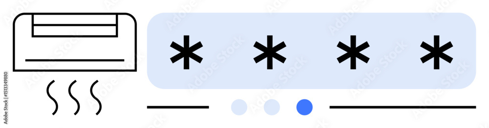 Poster password input with asterisks alongside air conditioner control settings. ideal for security, smart 