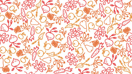 Contour pattern of various vegetables and fruits.