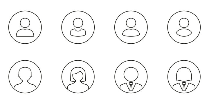 User Profile Avatar Line Icon Set. Basic People Account Avatars, Rounded User Interface Portraits, Male and Female Faces Outline Symbol Collection. Editable Stroke. Isolated Vector Illustration