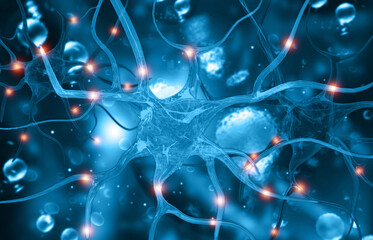   Neural network connections. neurons with electrical pulses. 3d illustration..