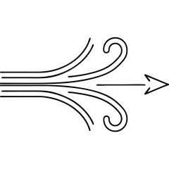 Obraz premium Airflow direction arrow design element. Abstract graphic shows air current streamlines converging into arrow. Simple airflow illustration for infographic design.