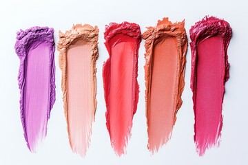 Fototapeta premium Vibrant makeup swatches on white background. AI generated