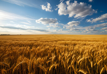 Golden wheat field under sunny sky