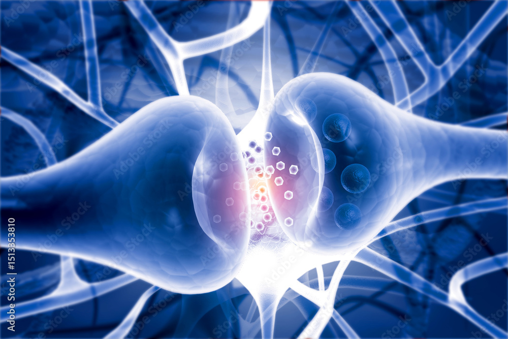 Poster neural network connections. neurons with electrical pulses. 3d illustration..