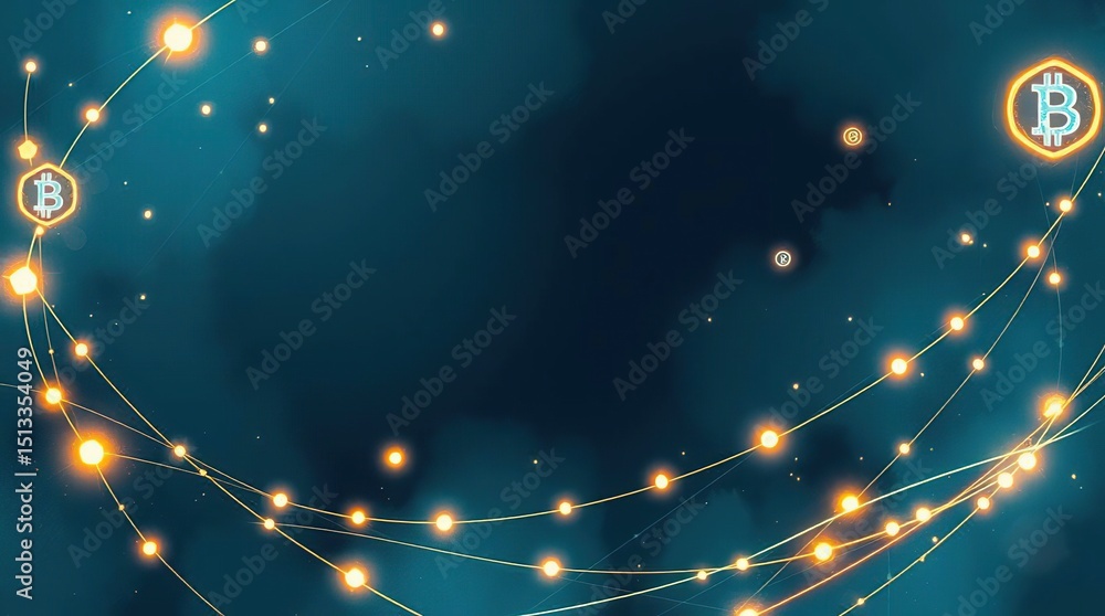 Fototapete misty atmospheric digital sketch futuristic blockchain nodes