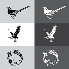 Bird Silhouette Vector Icon Set – Black and White Flying, Perched, and Standing Birds – Animal Clip Art Collection for Nature, Wildlife, Graphic Design, Decoration, and Illustrations