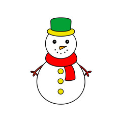 cute snowman cartoon line art coloring page vector illustration