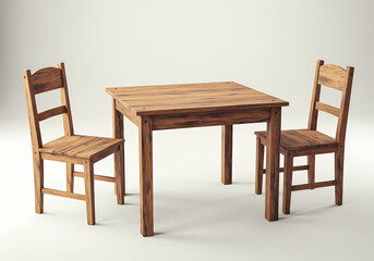 Rustic Wooden Dining Set Square Table and Two Chairs