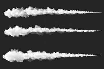Three streaks of white smoke on dark background
