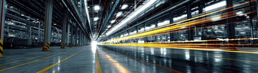 Obraz premium Fastpaced factory floor with motion trails