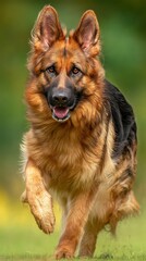 A Stunning German Shepherd Dog in Motion, Close Up Portrait.
