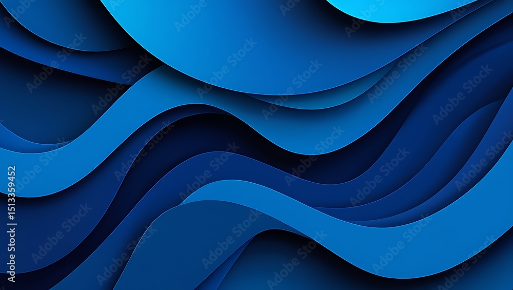 Fototapete abstract blue paper cut waves with shadow modern minimalist background elegant design deep blue colo