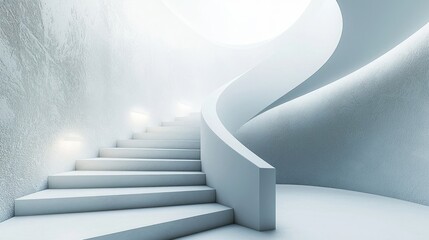 Obraz premium Minimalist White Staircase with Geometric Lines and Soft Lighting
