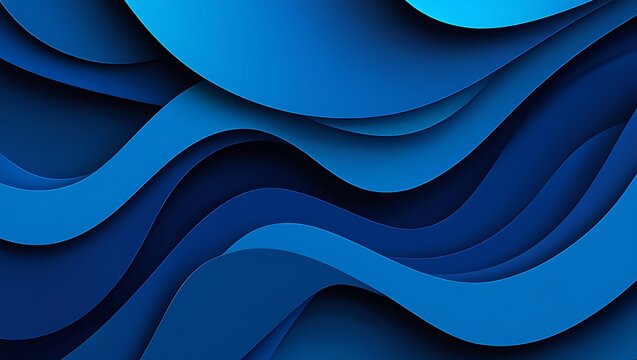 Abstract Blue Paper Cut Waves with Shadow Modern Minimalist Background Elegant Design Deep Blue Color Smooth Curves Artistic Wallpaper 3D Rendering