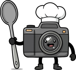 Cute Camera with Chef Hat and Spoon in Vector Cooking Theme