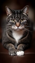 Obraz premium Majestic Tabby Cat Portrait Close Up of a Grey and White Feline.