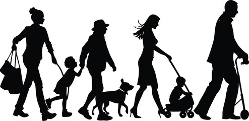 Silhouette Family Walking Generations Together, a heartwarming scene of family unity and togetherness