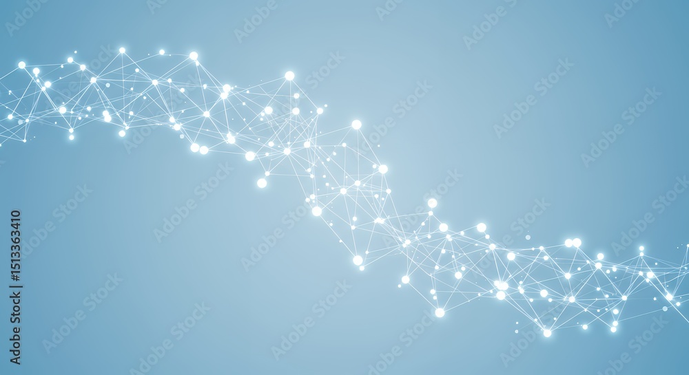 Poster abstract network connection: digital nodes and lines intertwined in a serene blue background