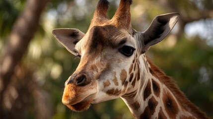 Obraz premium Giraffe head and neck with gentle expression, outlined spots and ears