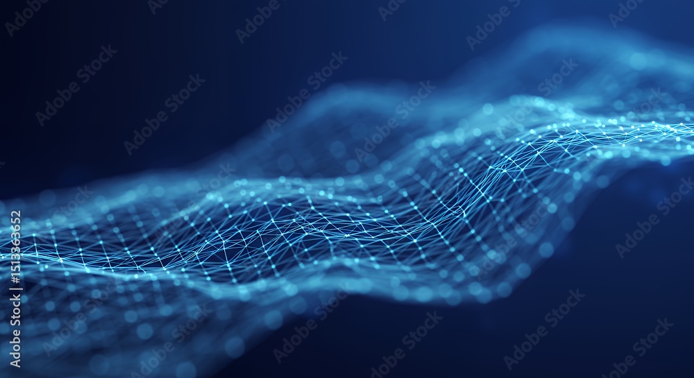 Poster abstract blue network wave: digital connectivity and data flow visualization