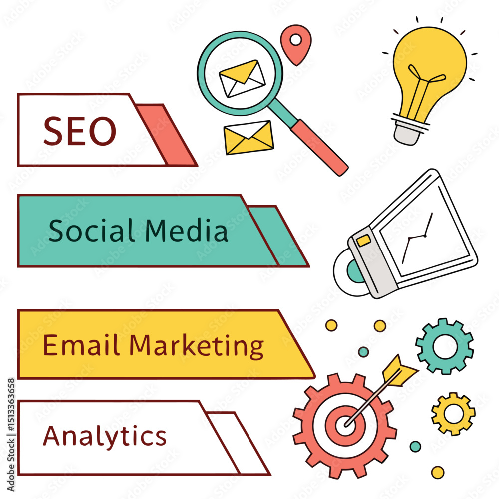 Poster vector set of business icons for web design and internet information search