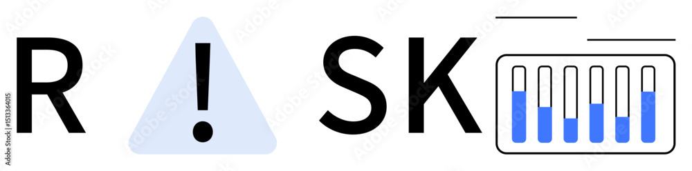 Poster lettering with alert triangle, exclamation mark, and data bar chart emphasizing caution and analysis