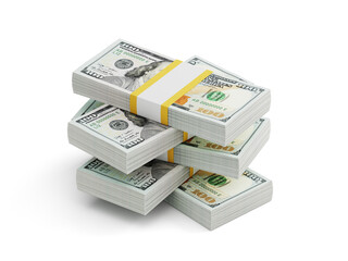 Money, dollars icon. Packs of 100 US dollar notes stack. United states currency isolated on white background