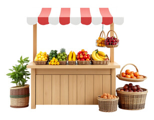 Colorful fruit stand with various fresh fruits