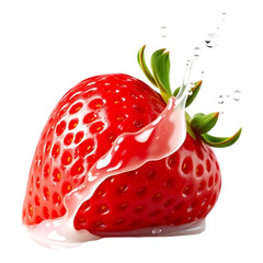 Strawberry with cream splash on a transparent background