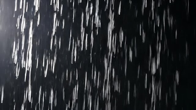 Heavy rain loops over a dark black background.