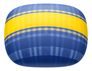 Stylish blue and yellow pouffe with plaid design