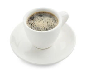 Aromatic coffee in cup isolated on white