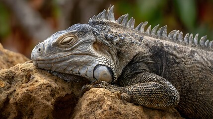 Obraz premium Iguana resting on rock
