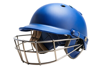 Fototapeta premium blue cricket helmet with protective grill isolated on a white background PNG. GENERATIVE AI