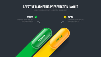 Product Solution 2 Step Infographic Slide Layout. Corporate Analysis Two Option Diagram Frame Design. Project Review Presentation Template Vector Illustration.