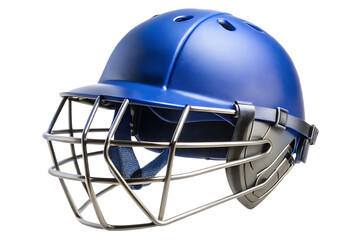 Naklejka premium blue cricket helmet with protective grill isolated on a white background PNG. GENERATIVE AI