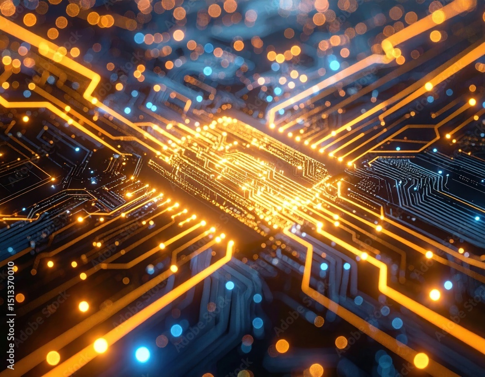 Wall mural glowing circuit board pathways abstract design