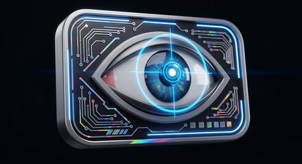 Futuristic Biometric Eye Scan: Digital Iris with Circuit Board, Cyber Security Concept