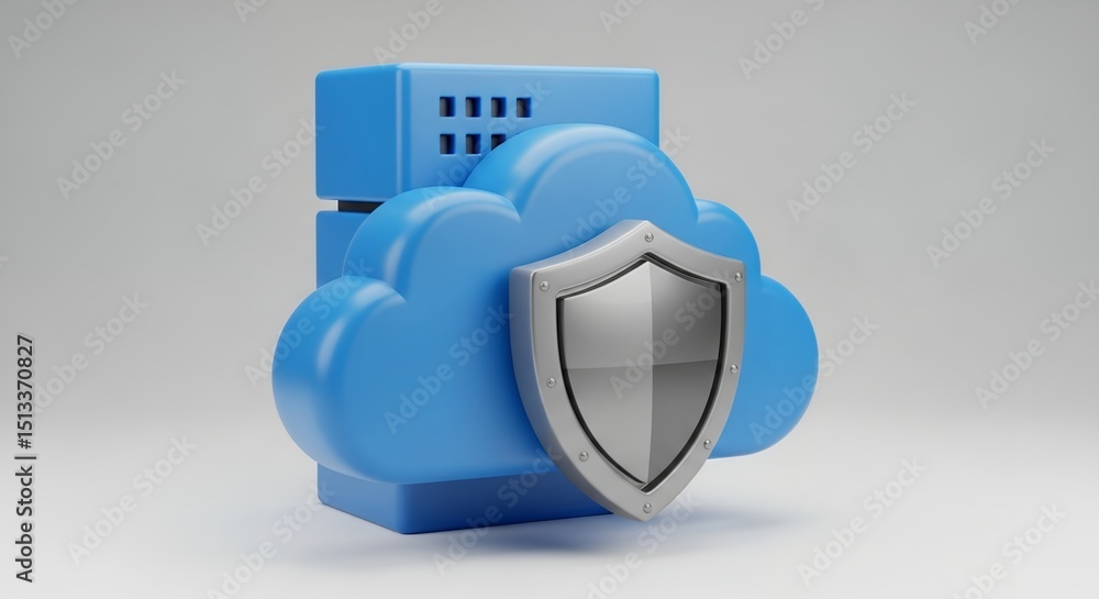 Aufkleber secure cloud data storage: 3d render of blue cloud with shield, data protection concept