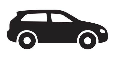 Black Hatchback Car Silhouette Side View Icon. Compact Crossover Vehicle Profile Graphic.