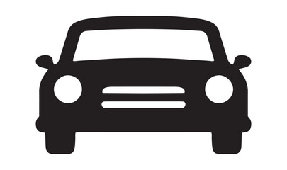Front View Classic Car Silhouette Icon.  Black Old-Style Car Icon.  Vintage Automobile Head-on Graphic.