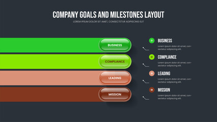 Investor Overview Slideshow Template Vector Illustration. Market Innovation Four Option Infographic Presentation Design. Advertising Showcase 4 Step Diagram Frame Layout.