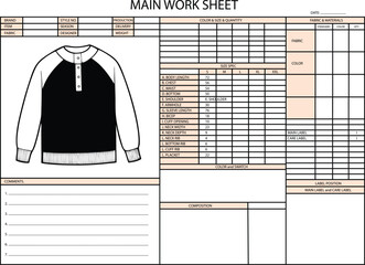 RAGLAN ROUND NECK LONG SLEEVE MULTI COLOR SPEC SHEET ILLUSTRATION FOR FASHION DESIGN
