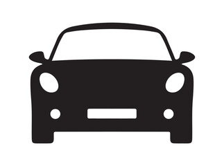Front View Black Silhouette Sports Car Icon.  Simple Car Icon Head-on View Graphic