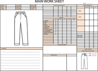 PANT SPEC SHEET ILLUSTRATION FOR FASHION DESIGN
