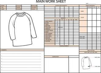 RAGLAN ROUND ECK LONG SLEEVE SPEC SHEET ILLUSTRATION FOR FASHION DESIGN