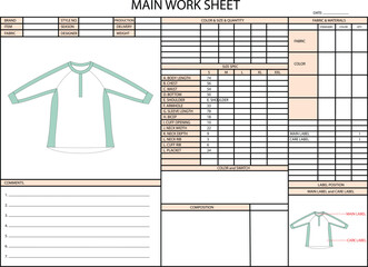 RAGLAN ROUND NECK MULTI COLOR SPEC SHEET ILLUSTRATION FOR FASHION DESIGN